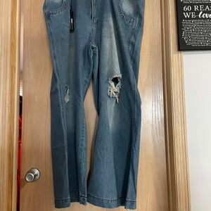 High-Rise Distressed Blue Denim Jeans